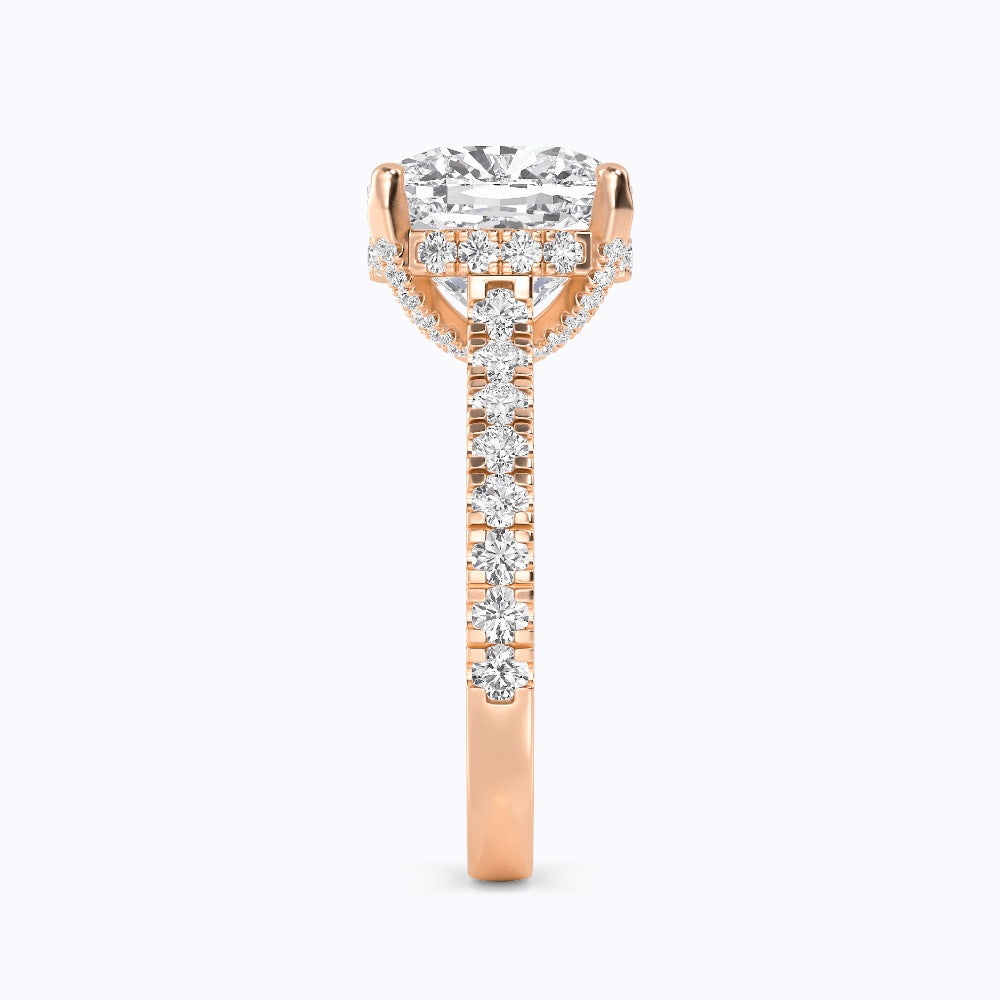 IGI Graded 5ct Square Cushion Cut with Hidden Halo Lab-Grown Diamond Engagement Ring in 14k Rose Gold