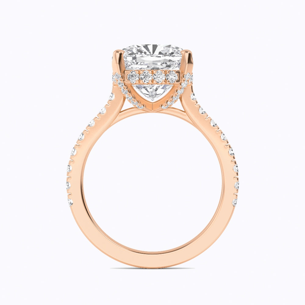 IGI Graded 5ct Square Cushion Cut with Hidden Halo Lab-Grown Diamond Engagement Ring in 14k Rose Gold