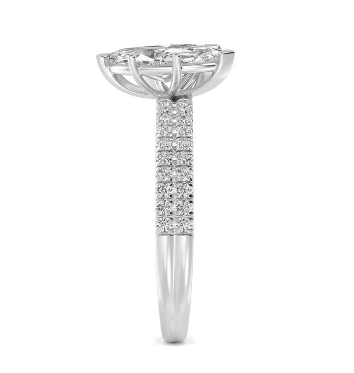 IGI Graded 2.45ctw Marquise & Trilliant with Round Brilliants Lab-Grown Diamond Toi et Moi Engagement Ring in 14k White Gold