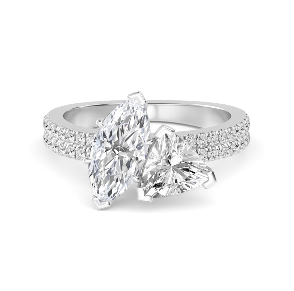 IGI Graded 2.45ctw Marquise & Trilliant with Round Brilliants Lab-Grown Diamond Toi et Moi Engagement Ring in 14k White Gold
