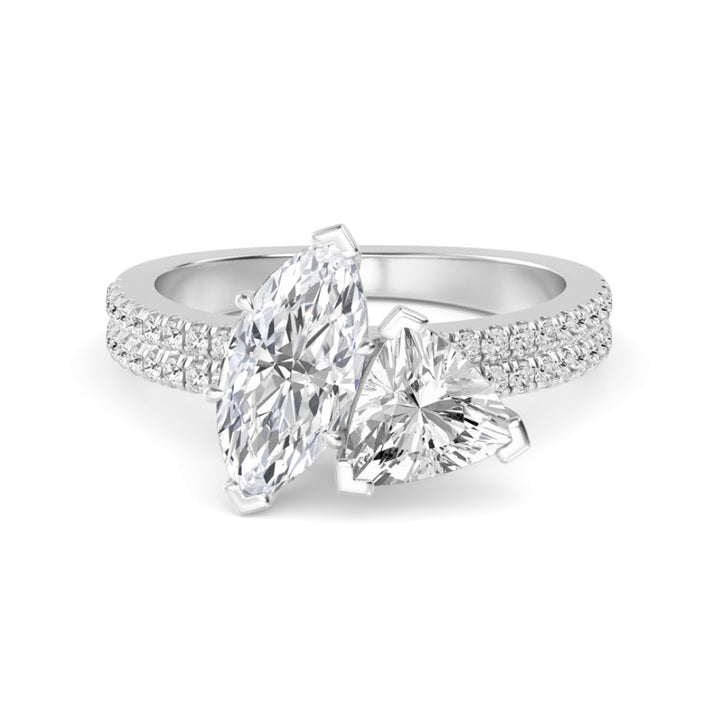 IGI Graded 2.45ctw Marquise & Trilliant with Round Brilliants Lab-Grown Diamond Toi et Moi Engagement Ring in 14k White Gold
