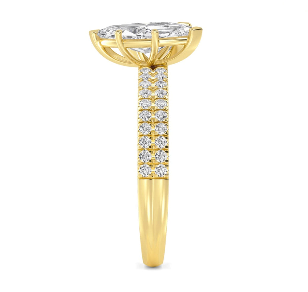 IGI Graded 2.45ctw Marquise & Trilliant with Round Brilliants Lab-Grown Diamond Toi et Moi Engagement Ring in 14k Yellow Gold