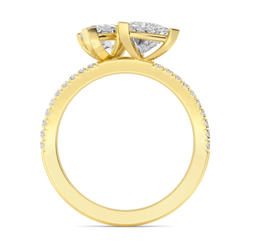 IGI Graded 2.45ctw Marquise & Trilliant with Round Brilliants Lab-Grown Diamond Toi et Moi Engagement Ring in 14k Yellow Gold