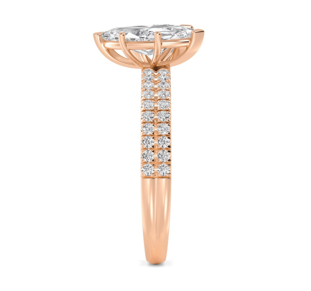 IGI Graded 2.45ctw Marquise & Trilliant with Round Brilliants Lab-Grown Diamond Toi et Moi Engagement Ring in 14k Rose Gold