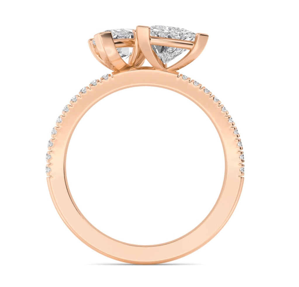 IGI Graded 2.45ctw Marquise & Trilliant with Round Brilliants Lab-Grown Diamond Toi et Moi Engagement Ring in 14k Rose Gold