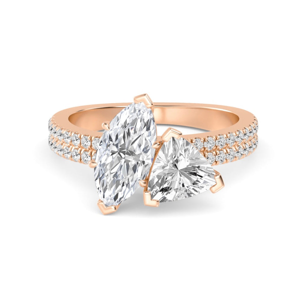 IGI Graded 2.45ctw Marquise & Trilliant with Round Brilliants Lab-Grown Diamond Toi et Moi Engagement Ring in 14k Rose Gold