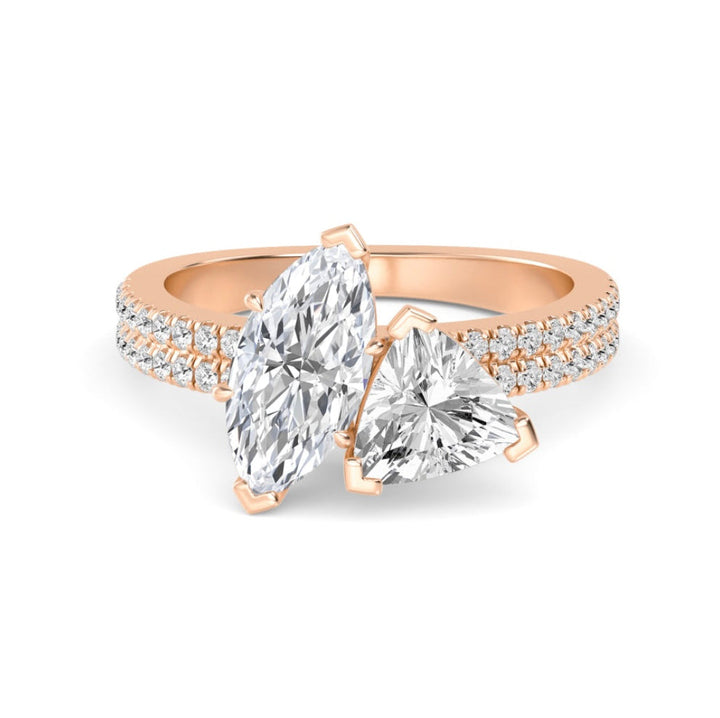IGI Graded 2.45ctw Marquise & Trilliant with Round Brilliants Lab-Grown Diamond Toi et Moi Engagement Ring in 14k Rose Gold