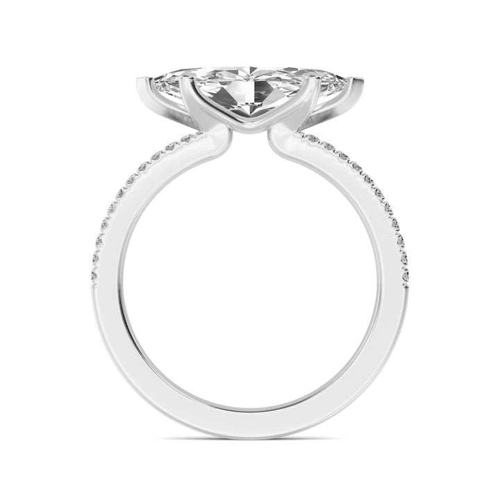 IGI Graded 1.51ct Marquise with Round Brilliant Lab-Grown Diamond East-West Engagement Ring in 14k White Gold
