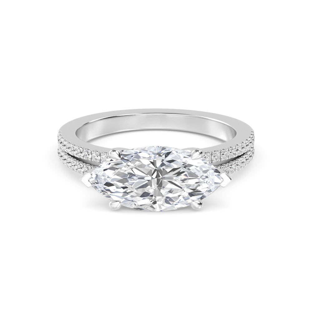 IGI Graded 1.51ct Marquise with Round Brilliant Lab-Grown Diamond East-West Engagement Ring in 14k White Gold
