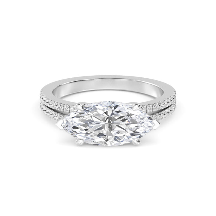 IGI Graded 1.51ct Marquise with Round Brilliant Lab-Grown Diamond East-West Engagement Ring in 14k White Gold