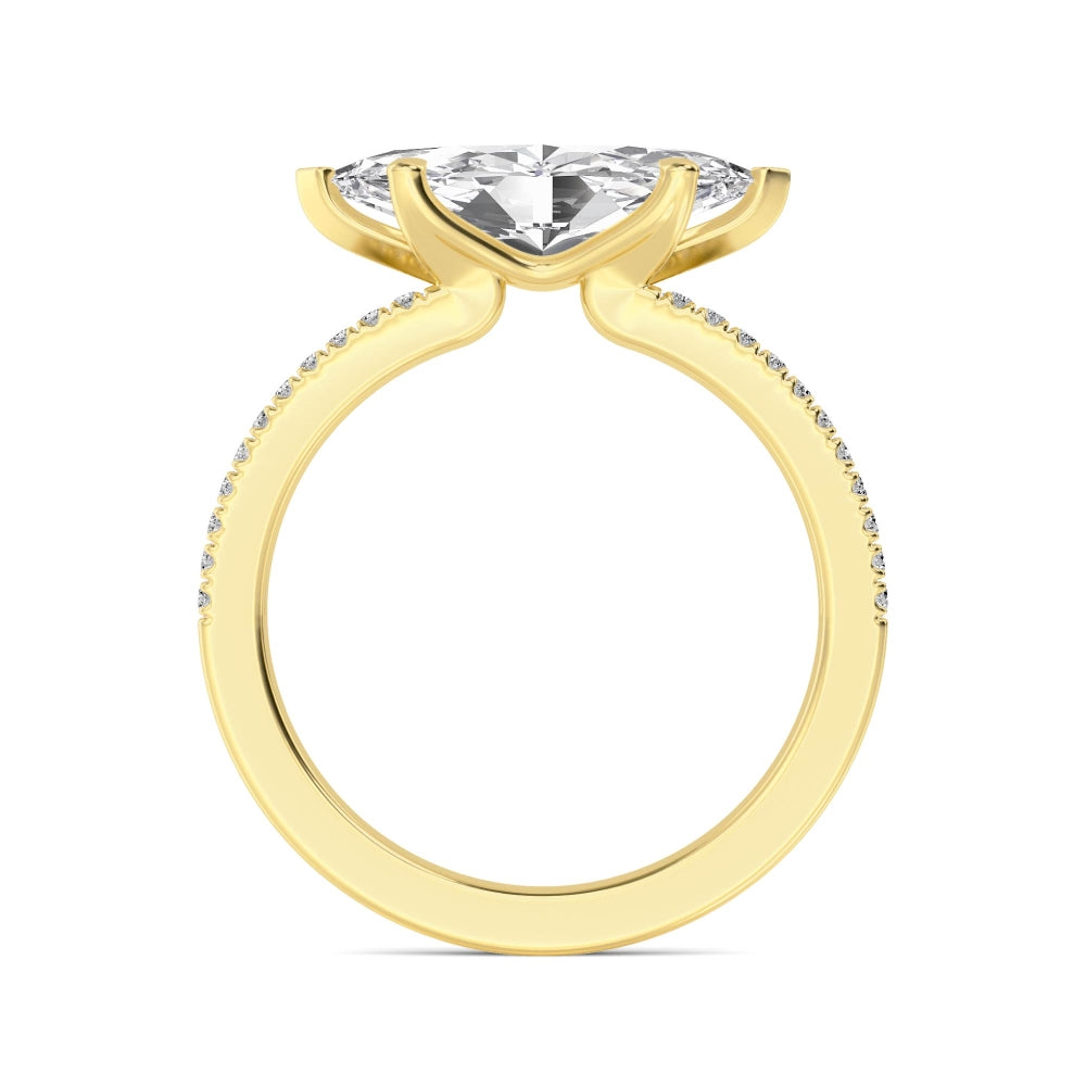 IGI Graded 1.51ct Marquise with Round Brilliant Lab-Grown Diamond East-West Engagement Ring in 14k Yellow Gold