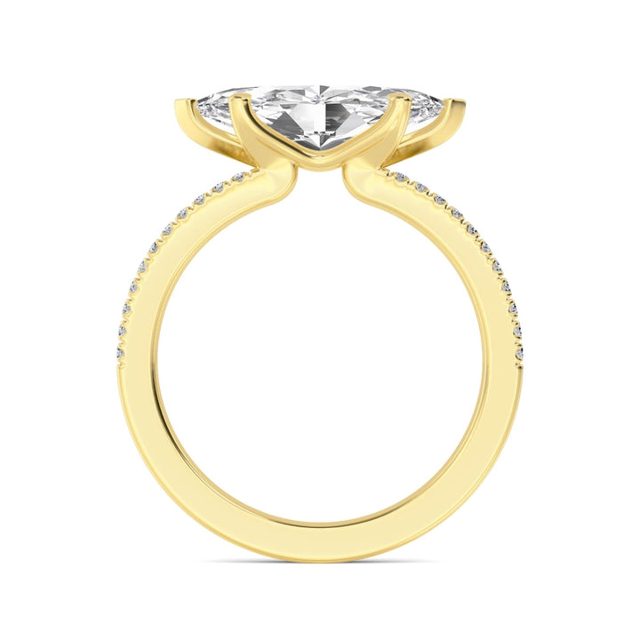 IGI Graded 1.51ct Marquise with Round Brilliant Lab-Grown Diamond East-West Engagement Ring in 14k Yellow Gold