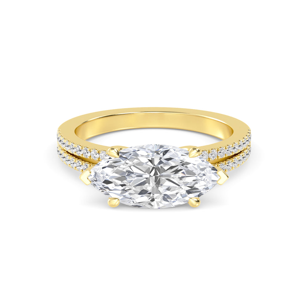 IGI Graded 1.51ct Marquise with Round Brilliant Lab-Grown Diamond East-West Engagement Ring in 14k Yellow Gold
