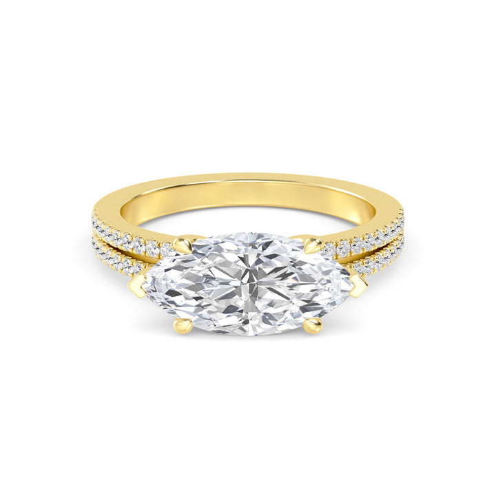IGI Graded 1.51ct Marquise with Round Brilliant Lab-Grown Diamond East-West Engagement Ring in 14k Yellow Gold