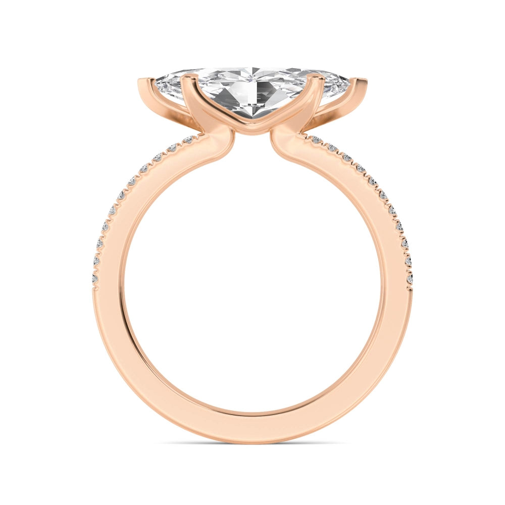IGI Graded 1.51ct Marquise with Round Brilliant Lab-Grown Diamond East-West Engagement Ring in 14k Rose Gold