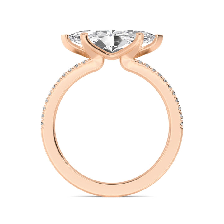 IGI Graded 1.51ct Marquise with Round Brilliant Lab-Grown Diamond East-West Engagement Ring in 14k Rose Gold