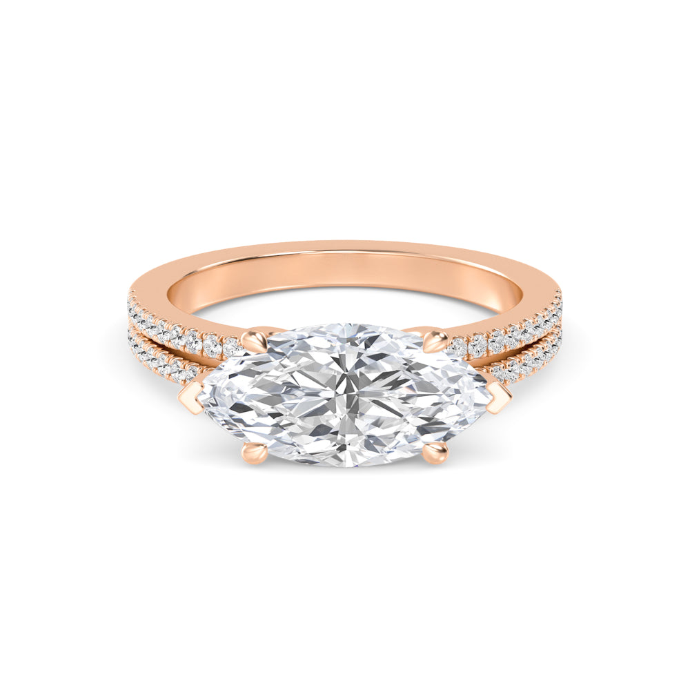 IGI Graded 1.51ct Marquise with Round Brilliant Lab-Grown Diamond East-West Engagement Ring in 14k Rose Gold