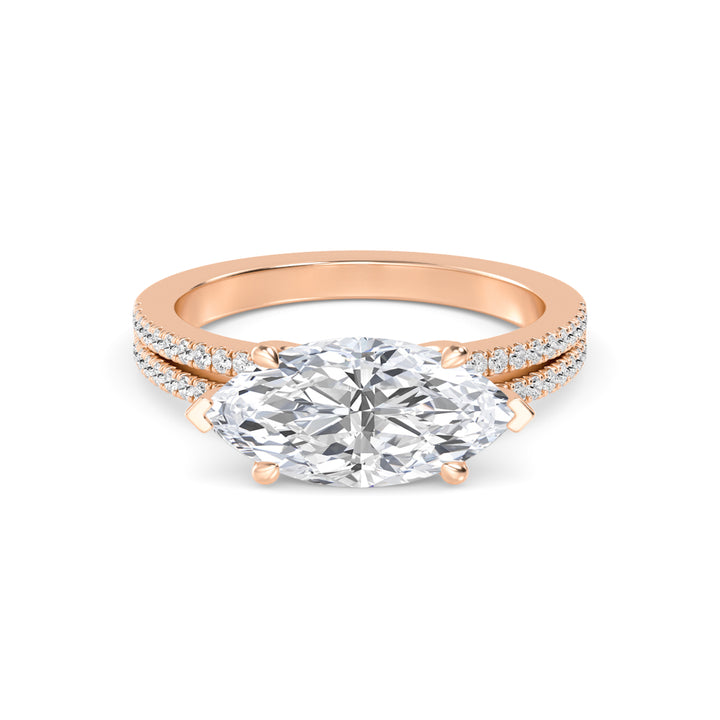 IGI Graded 1.51ct Marquise with Round Brilliant Lab-Grown Diamond East-West Engagement Ring in 14k Rose Gold