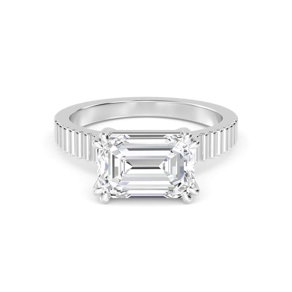 IGI Graded 4.11ct Emerald Cut Lab-Grown Diamond East-West Solitaire Engagement Ring 14k White Gold
