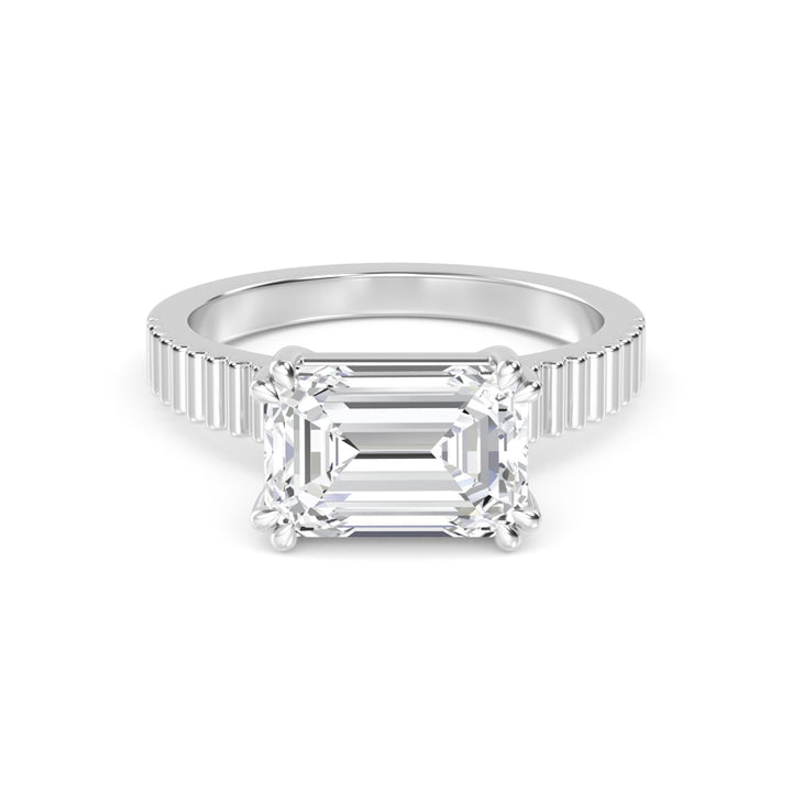 IGI Graded 4.11ct Emerald Cut Lab-Grown Diamond East-West Solitaire Engagement Ring 14k White Gold