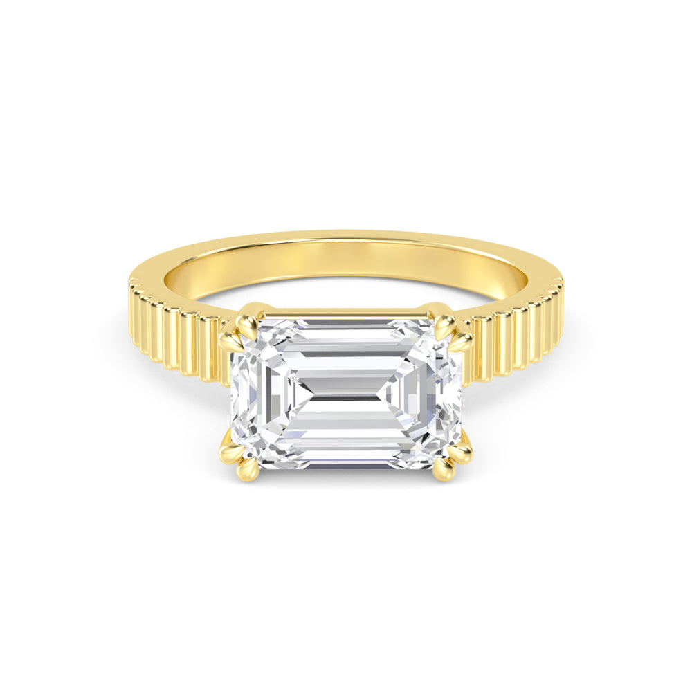 IGI Graded 4.11ct Emerald Cut Lab-Grown Diamond East-West Solitaire Engagement Ring 14k Yellow Gold