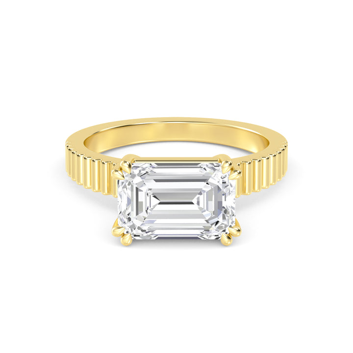 IGI Graded 4.11ct Emerald Cut Lab-Grown Diamond East-West Solitaire Engagement Ring 14k Yellow Gold