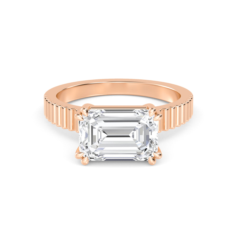 IGI Graded 4.11ct Emerald Cut Lab-Grown Diamond East-West Solitaire Engagement Ring 14k Rose Gold