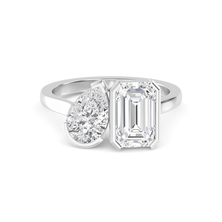 IGI Graded 5.12ctw Emerald & Pear Cut Lab-Grown Toi et Moi Engagement Ring in 14k White Gold
