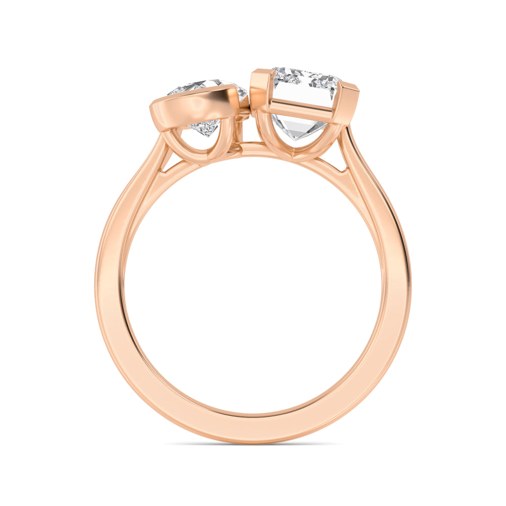 IGI Graded 5.12ctw Emerald & Pear Cut Lab-Grown Toi et Moi Engagement Ring in 14k Rose Gold