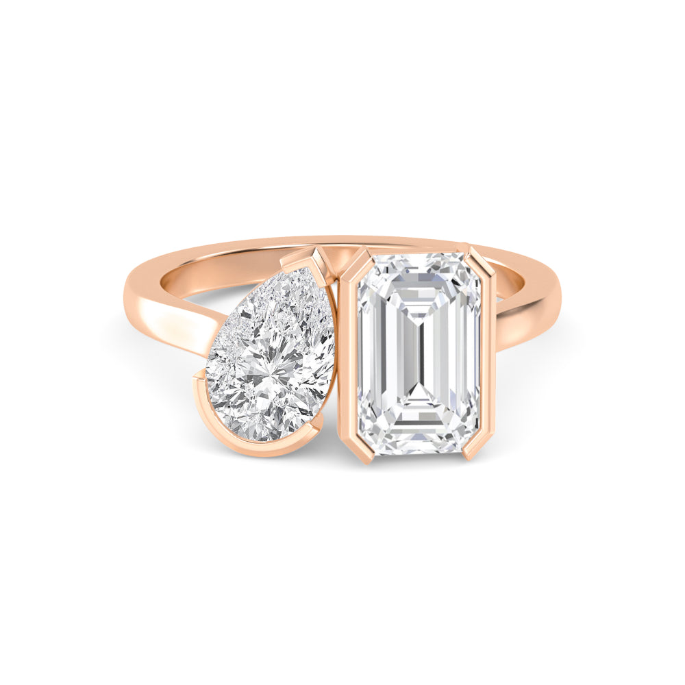 IGI Graded 5.12ctw Emerald & Pear Cut Lab-Grown Toi et Moi Engagement Ring in 14k Rose Gold
