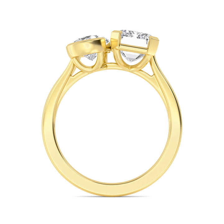 IGI Graded 5.12ctw Emerald & Pear Cut Lab-Grown Toi et Moi Engagement Ring in 14k Yellow Gold