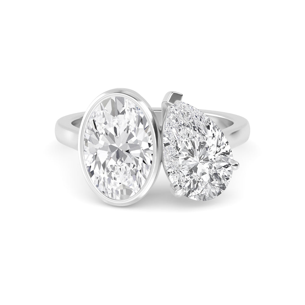 IGI Graded 5ctw Oval & Pear Cut Lab-Grown Toi et Moi Engagement Ring in 14k White Gold