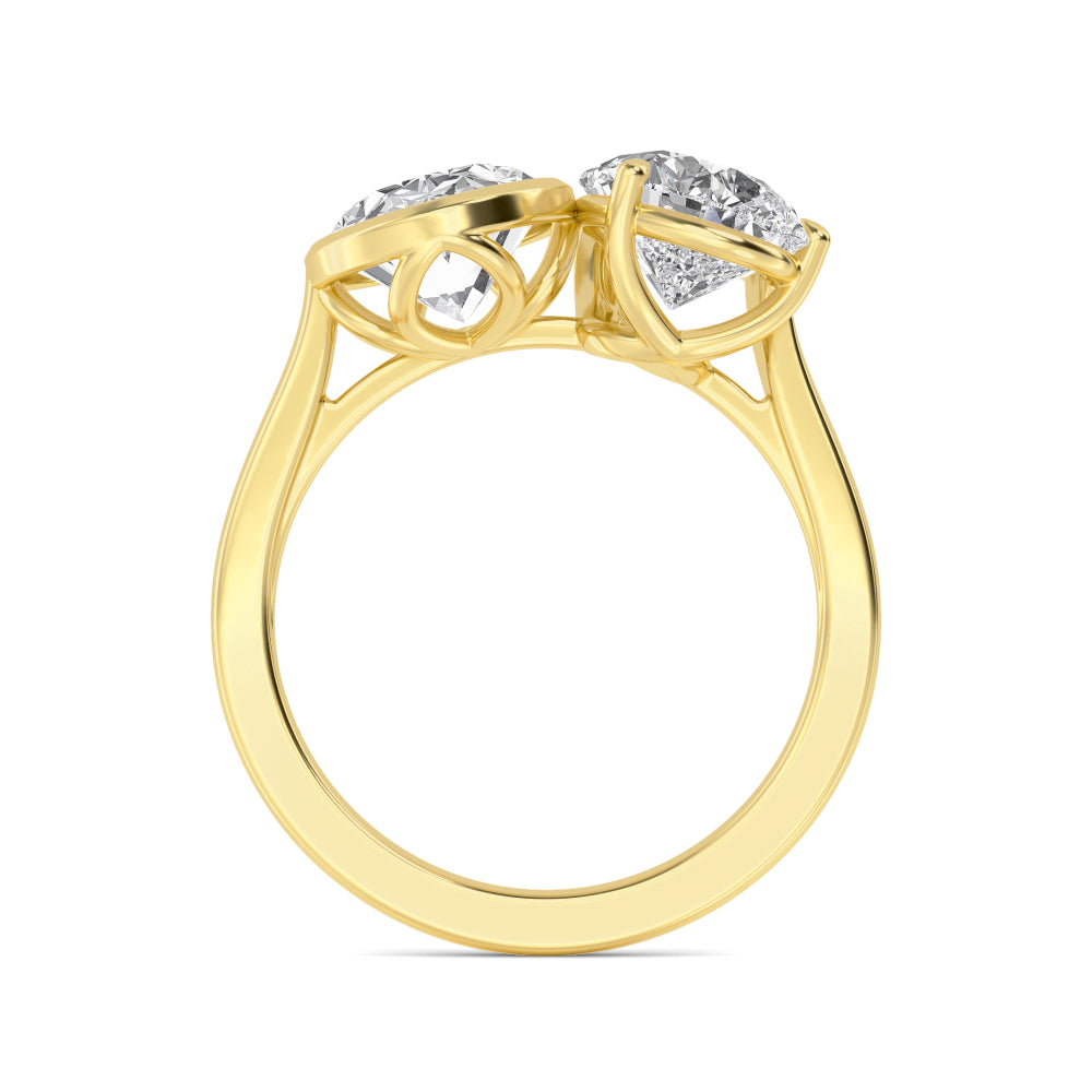 IGI Graded 5ctw Oval & Pear Cut Lab-Grown Toi et Moi Engagement Ring in 14k Yellow Gold