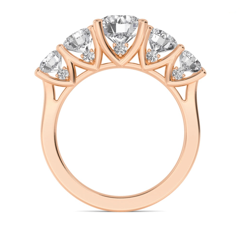 3.03ctw Round Brilliant Lab-Grown Diamond 5-Stone Wedding Band in 14k Rose Gold
