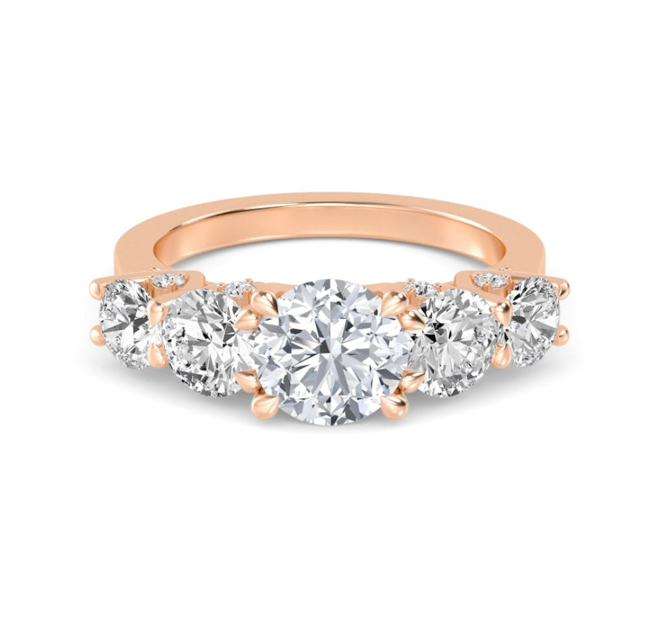 3.03ctw Round Brilliant Lab-Grown Diamond 5-Stone Wedding Band in 14k Rose Gold