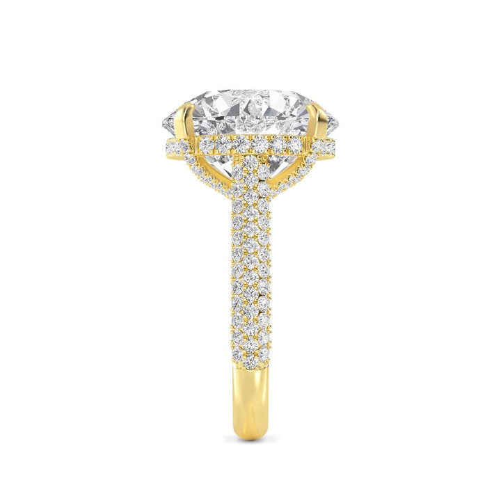 IGI Graded 12ct Round Brilliant Center with Hidden Halo Lab-Grown Diamond Engagement Ring in 14k Yellow Gold