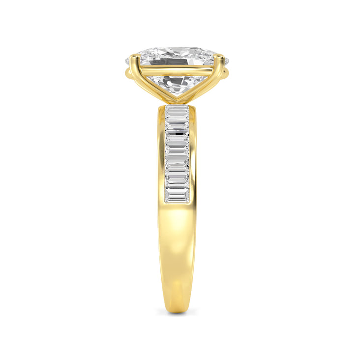 IGI Graded 3.09ct Cushion Cut with Baguettes Lab-Grown Diamond Engagement Ring in 14k Yellow Gold