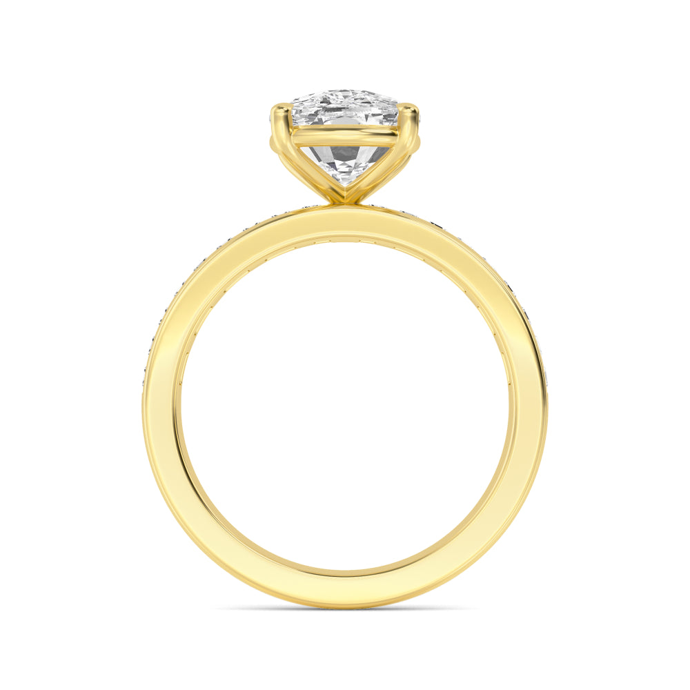 IGI Graded 3.09ct Cushion Cut with Baguettes Lab-Grown Diamond Engagement Ring in 14k Yellow Gold