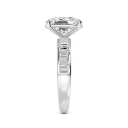 IGI Graded 3.09ct Cushion Cut with Baguettes Lab-Grown Diamond Engagement Ring in 14k White Gold