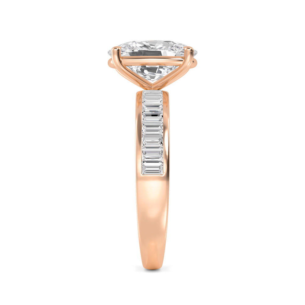 IGI Graded 3.09ct Cushion Cut with Baguettes Lab-Grown Diamond Engagement Ring in 14k Rose Gold