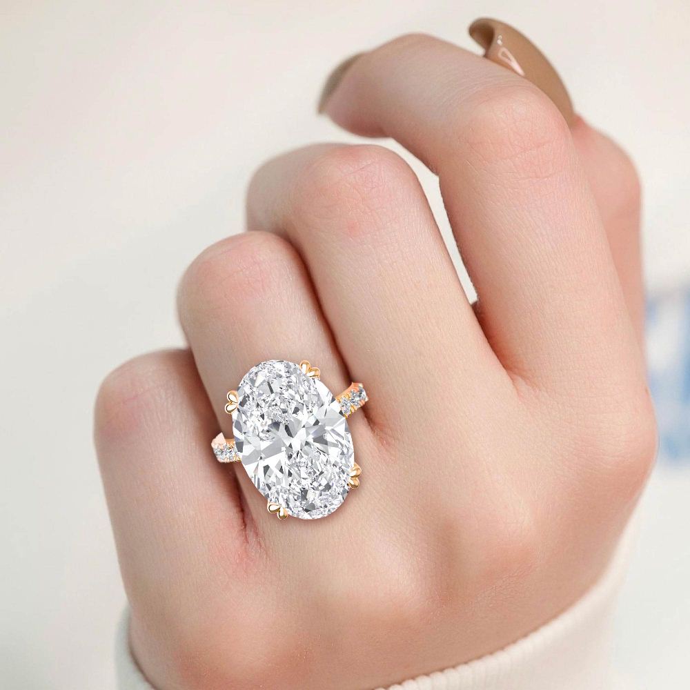 IGI Graded 10.10ct Oval with Round Brilliants Lab-Grown Diamond Engagement Ring in 14k Rose Gold