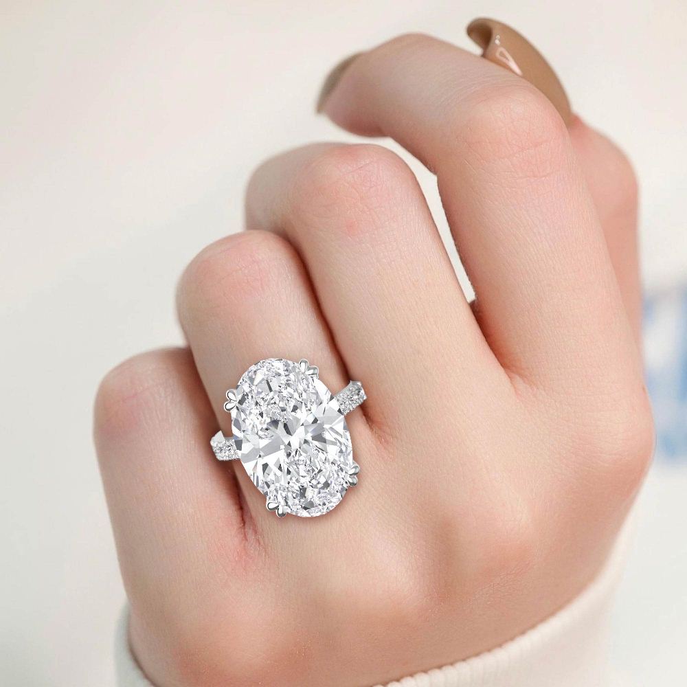 IGI Graded 10.10ct Oval with Round Brilliants Lab-Grown Diamond Engagement Ring in 14k White Gold