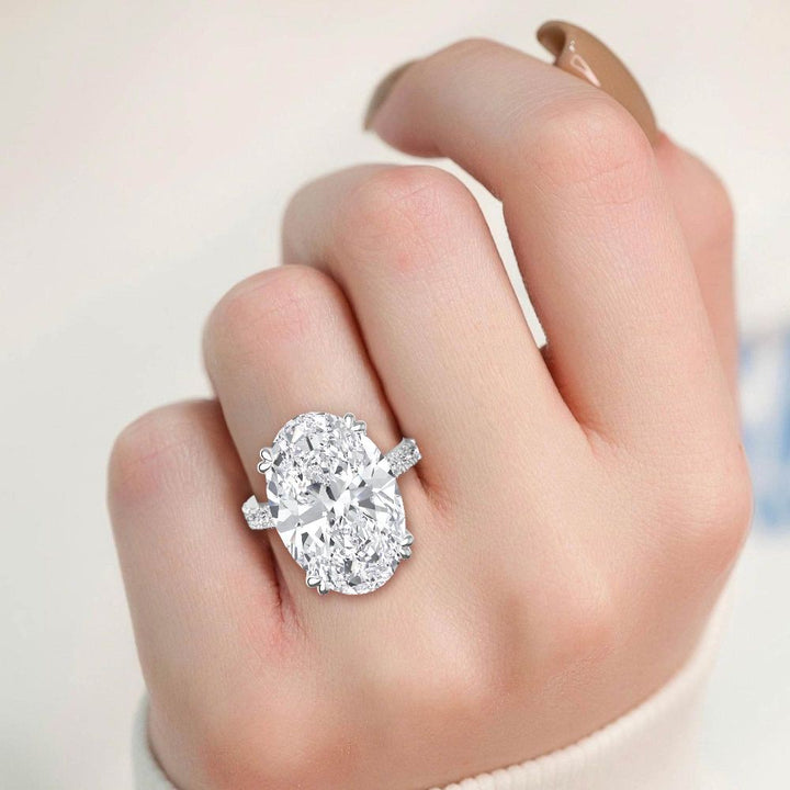 IGI Graded 10.10ct Oval with Round Brilliants Lab-Grown Diamond Engagement Ring in 14k White Gold