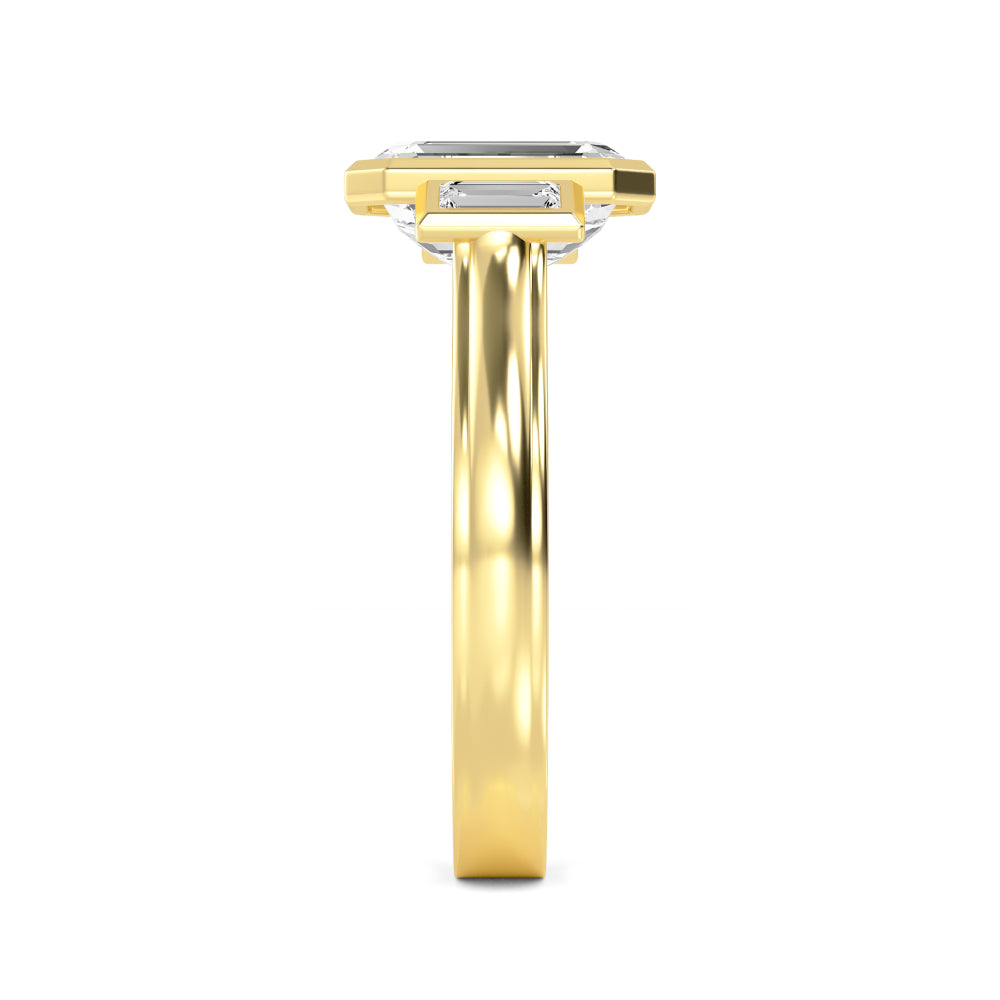 IGI Graded 2.23ctw Emerald Cut & Baguette Cut Lab-Grown Diamond 3-Stone Bezel-Set Engagement Ring 14k Yellow Gold