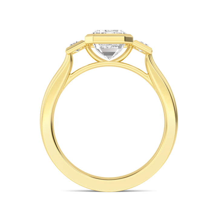 IGI Graded 2.23ctw Emerald Cut & Baguette Cut Lab-Grown Diamond 3-Stone Bezel-Set Engagement Ring 14k Yellow Gold