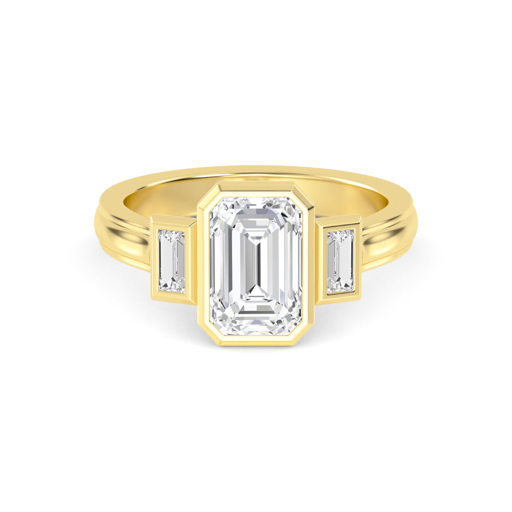 IGI Graded 2.23ctw Emerald Cut & Baguette Cut Lab-Grown Diamond 3-Stone Bezel-Set Engagement Ring 14k Yellow Gold
