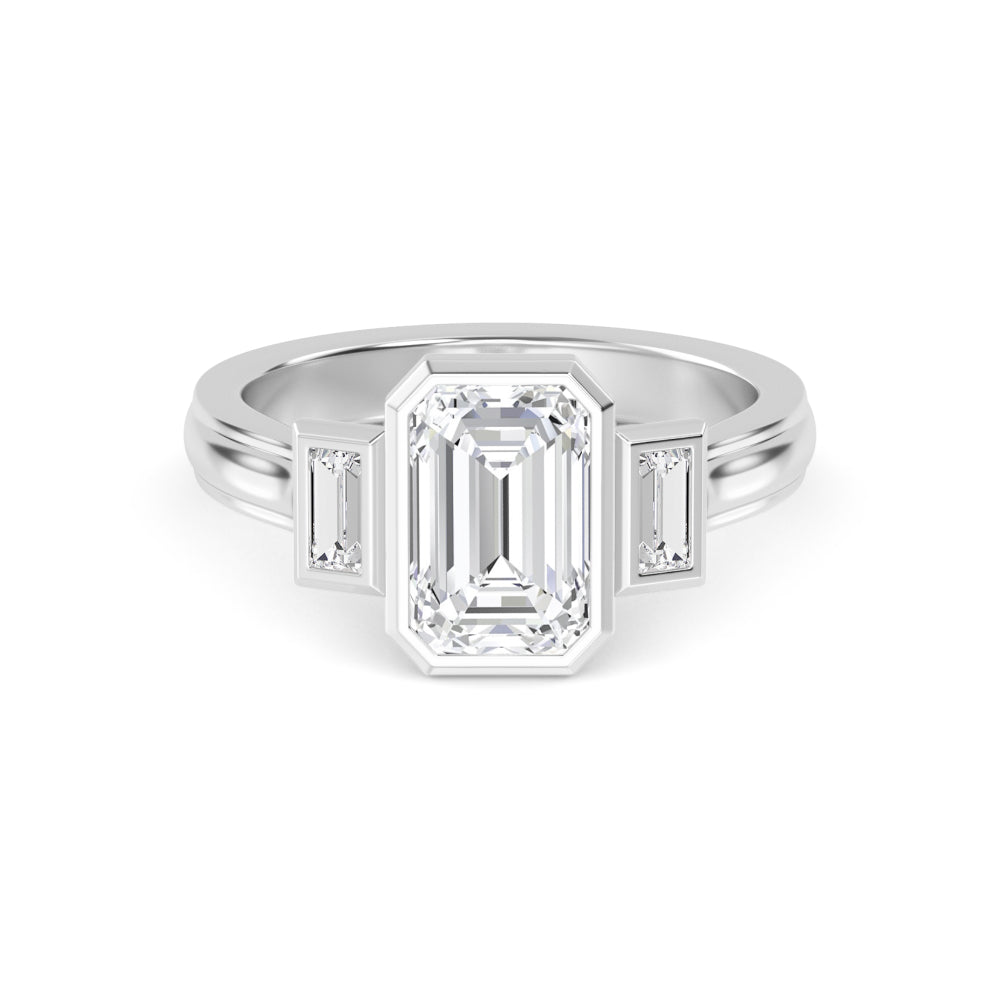 IGI Graded 2.23ctw Emerald Cut & Baguette Cut Lab-Grown Diamond 3-Stone Bezel-Set Engagement Ring 14k White Gold