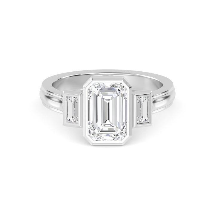 IGI Graded 2.23ctw Emerald Cut & Baguette Cut Lab-Grown Diamond 3-Stone Bezel-Set Engagement Ring 14k White Gold
