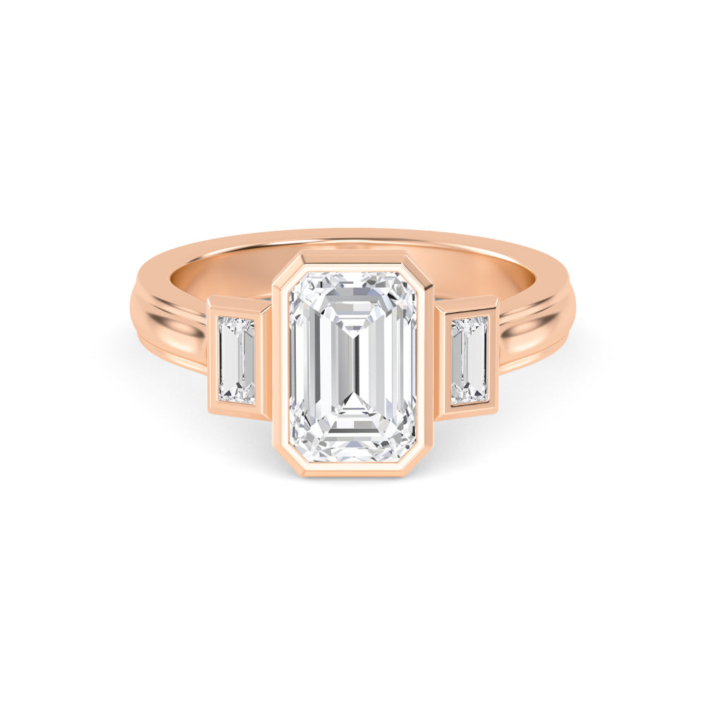 IGI Graded 2.23ctw Emerald Cut & Baguette Cut Lab-Grown Diamond 3-Stone Bezel-Set Engagement Ring 14k Rose Gold