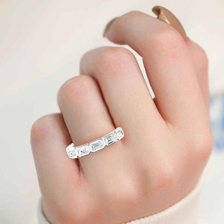2.82ctw Emerald Cut Lab-Grown Diamond Bezel-Set East-West Stackable Eternity Band in 14k White Gold